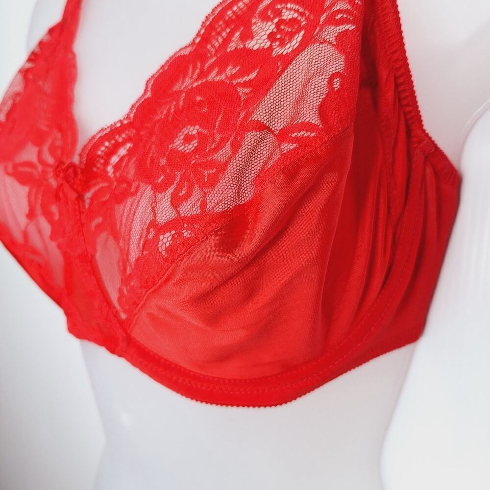 Vintage Victoria's Secret Gold Label Bra Lace 36DD Coral Red USA Nylon Underwire - Picture 7 of 11